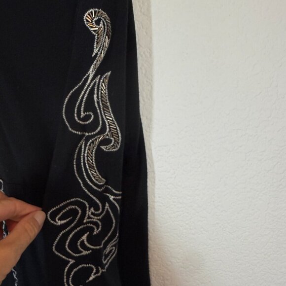 Y2K Black Zip Up Hoodie Jacket Tribal Embroidery Boho Goth Festival Large - Picture 9 of 12